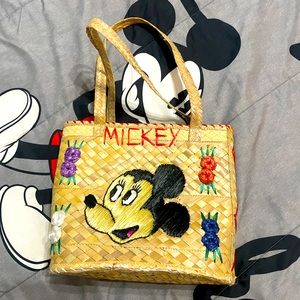 Handmade Straw Woven Bag Minnie face with Mickey name, made in the Bahamas